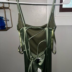 Strappy sage midi silk dress